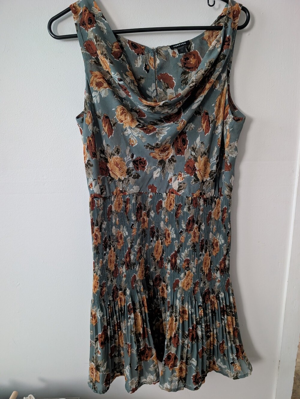 Forever Cowl Neck Floral Ribbed Dress Size PXL